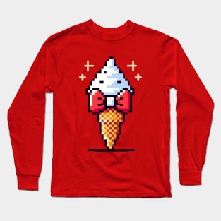 8-Bit Retro Ice Cream Bow Tie - Pixel Dessert Long Sleeve T-Shirt